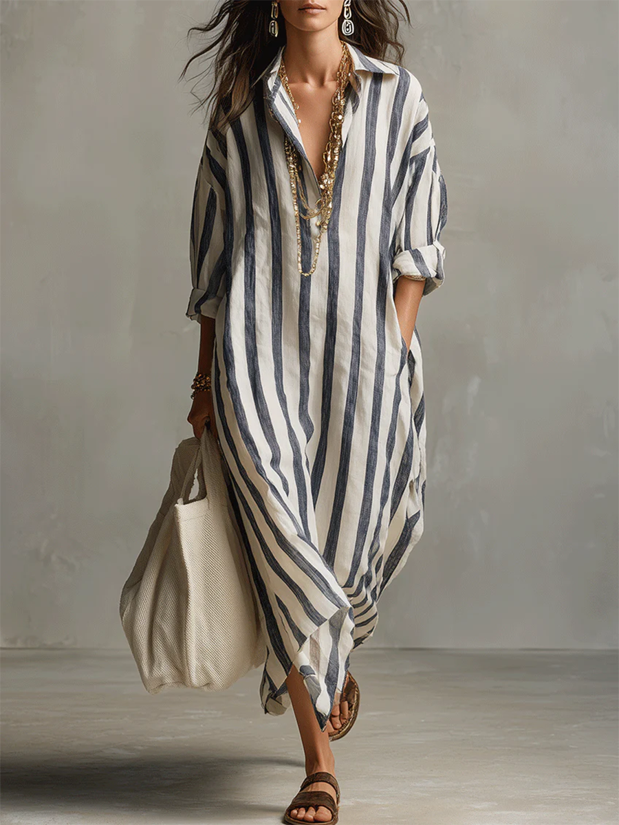 Liora | Oversized stribet maxikjole