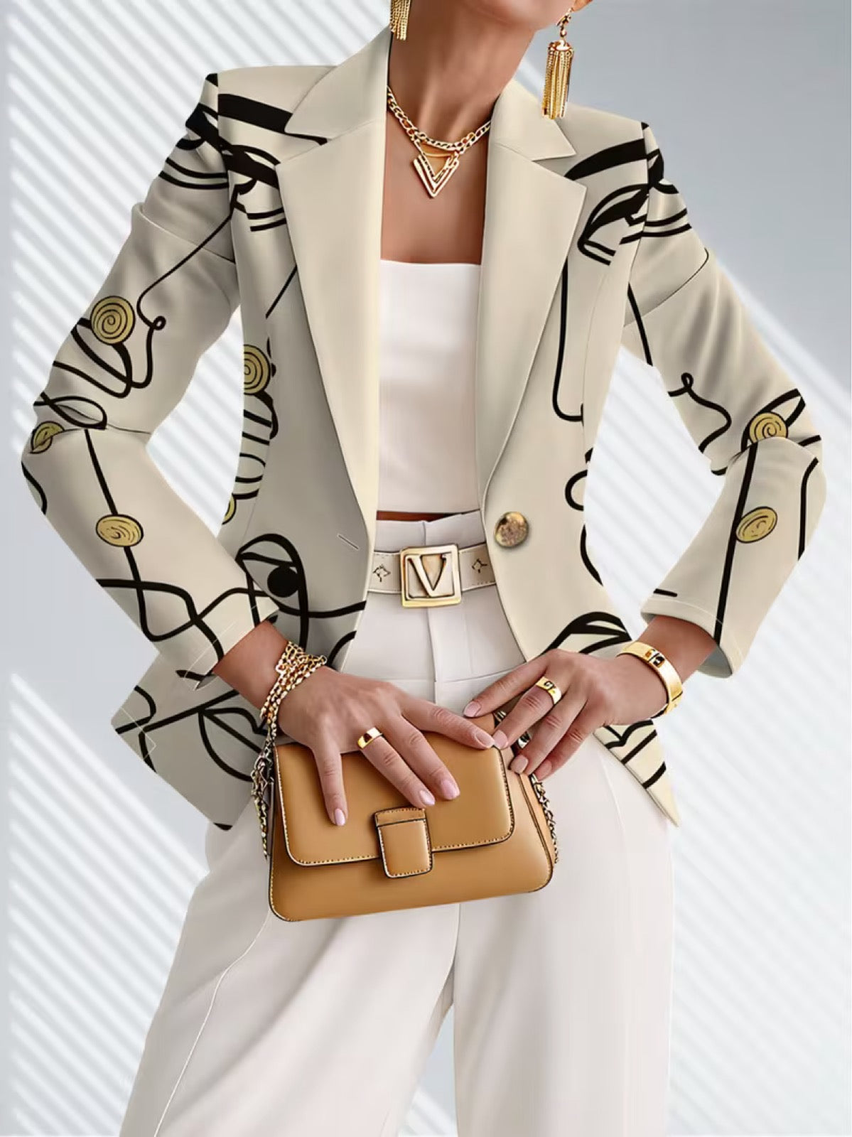 Nora | Taillieret blazer med linjekunst