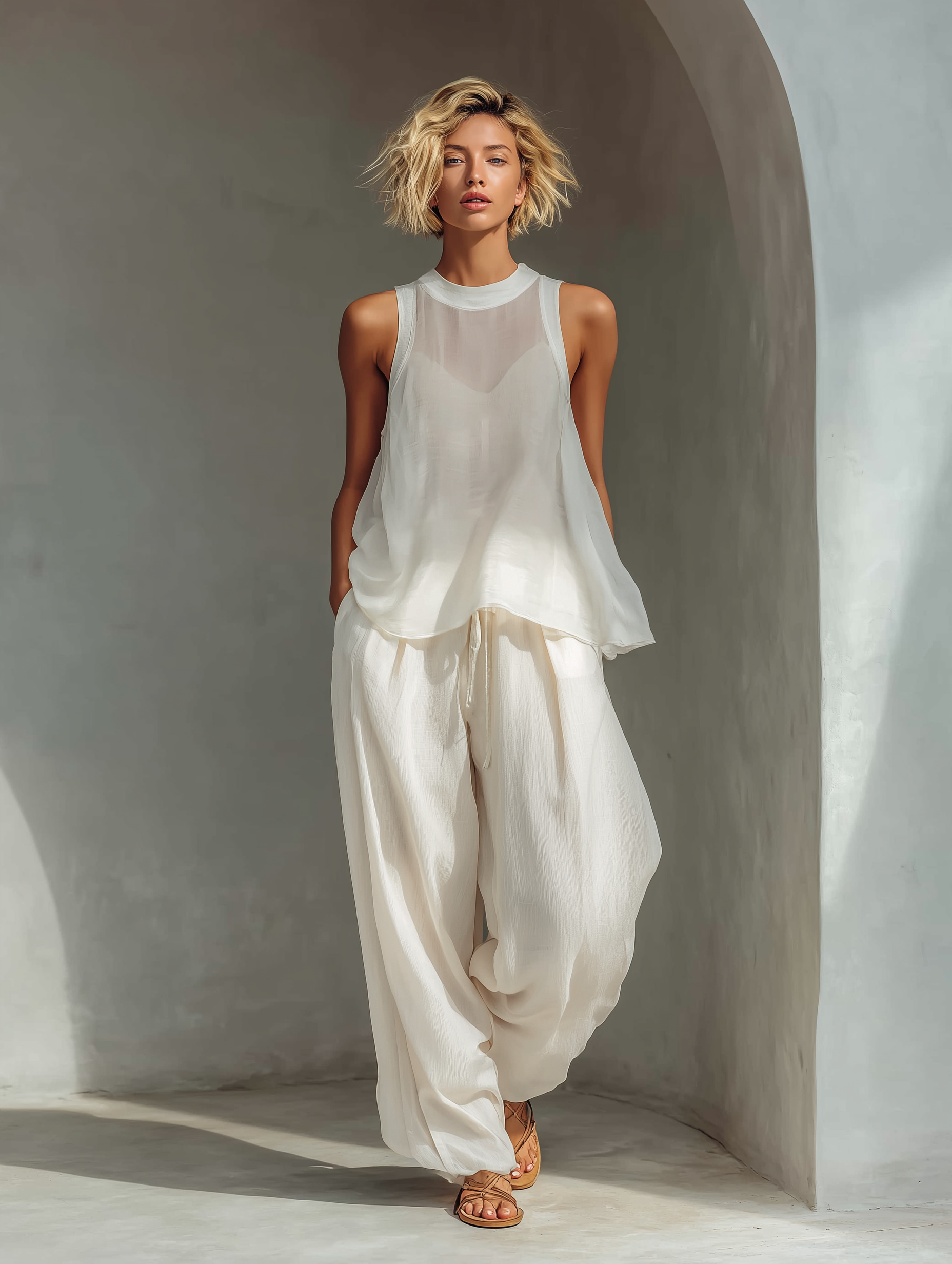 Anemone | linnedlook top- og buksesæt med vide bukser