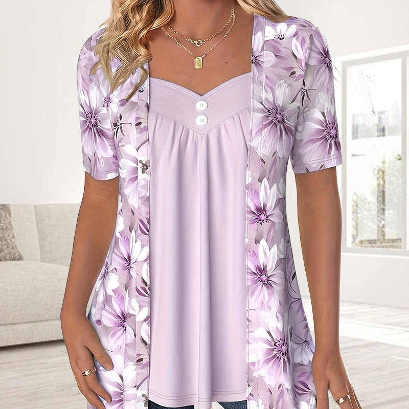 Liv | Boho-top med asymmetrisk blomsterpatchwork