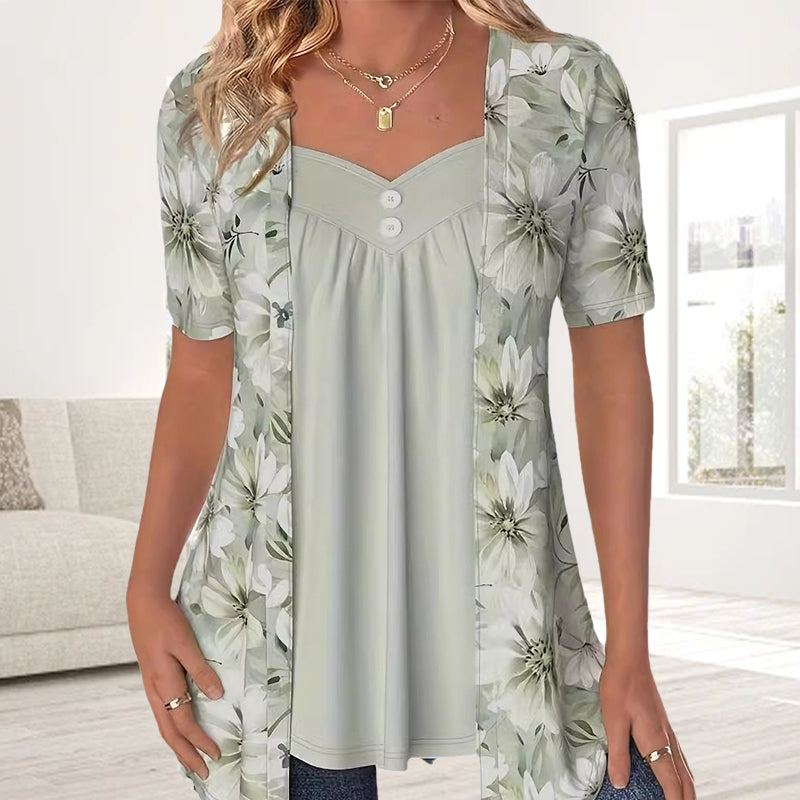 Liv | Boho-top med asymmetrisk blomsterpatchwork
