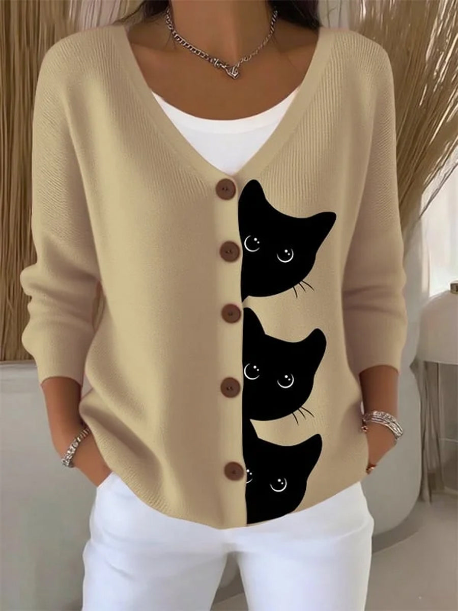 Olivia | Cardigan med kat og print