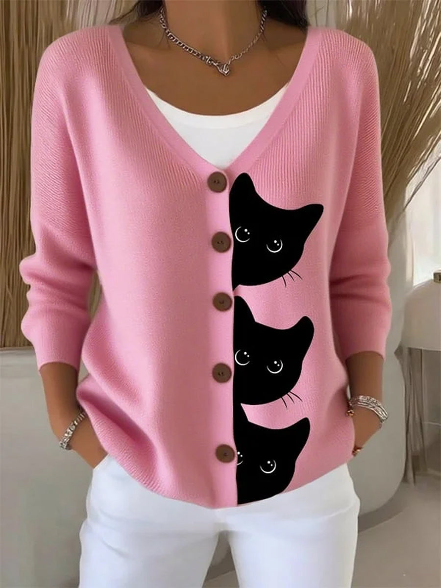 Olivia | Cardigan med kat og print