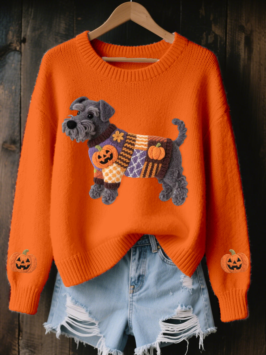Asta | Striktrøje med schnauzer og halloweentema