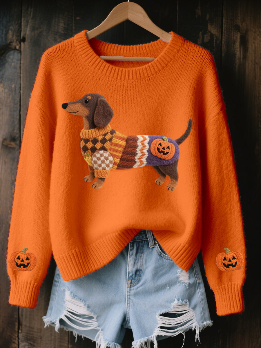 Solveig | Striktrøje med gravhund og halloweentema