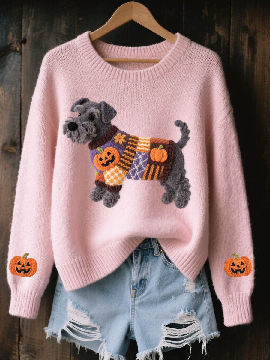Asta | Striktrøje med schnauzer og halloweentema