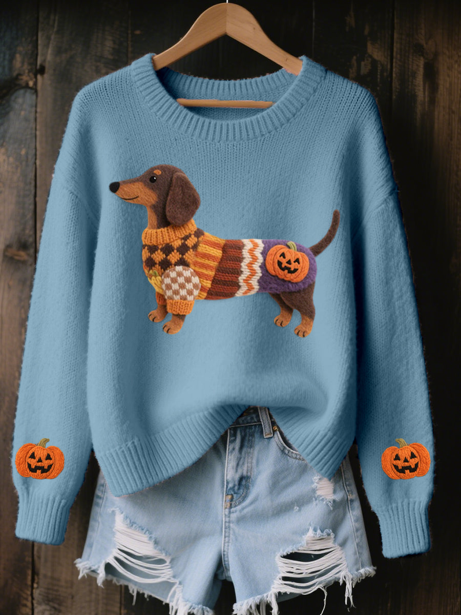 Solveig | Striktrøje med gravhund og halloweentema