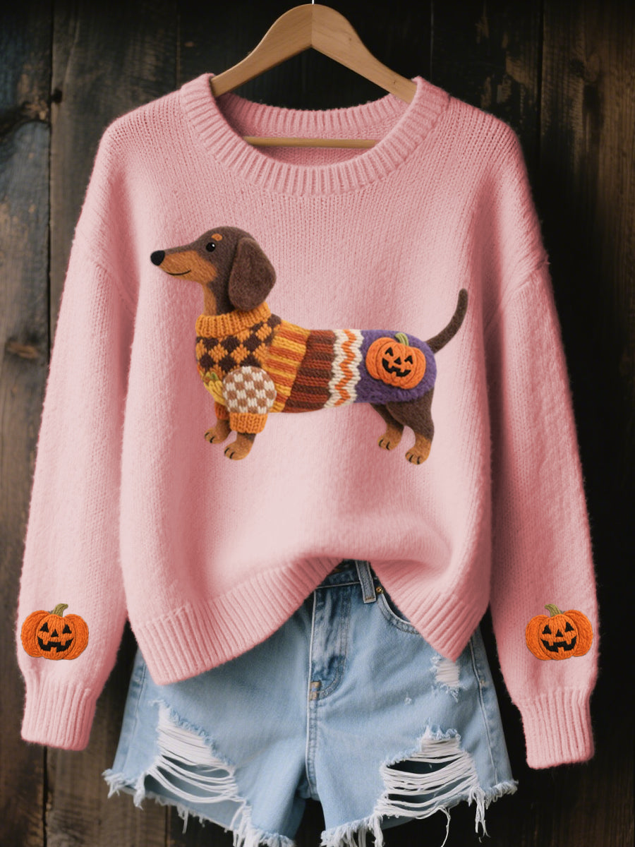 Solveig | Striktrøje med gravhund og halloweentema