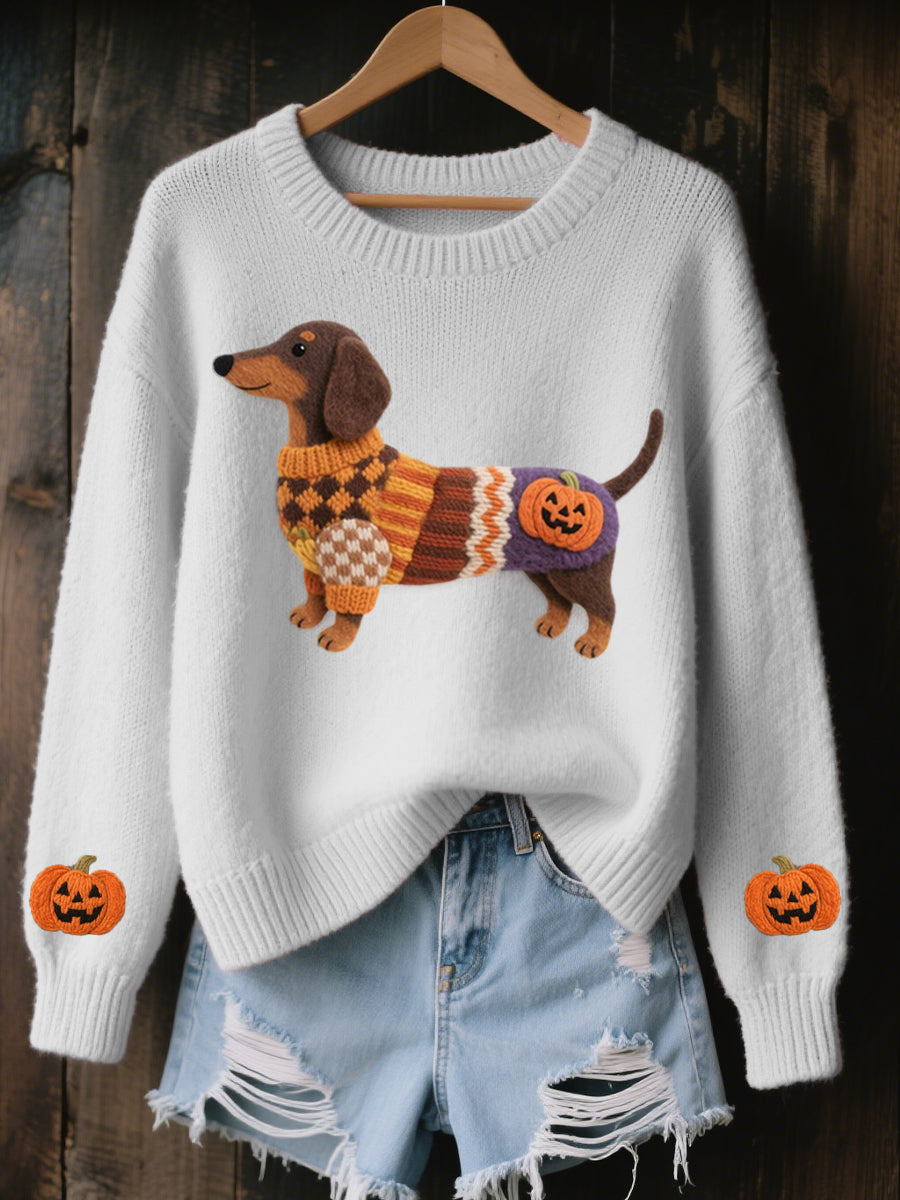 Solveig | Striktrøje med gravhund og halloweentema