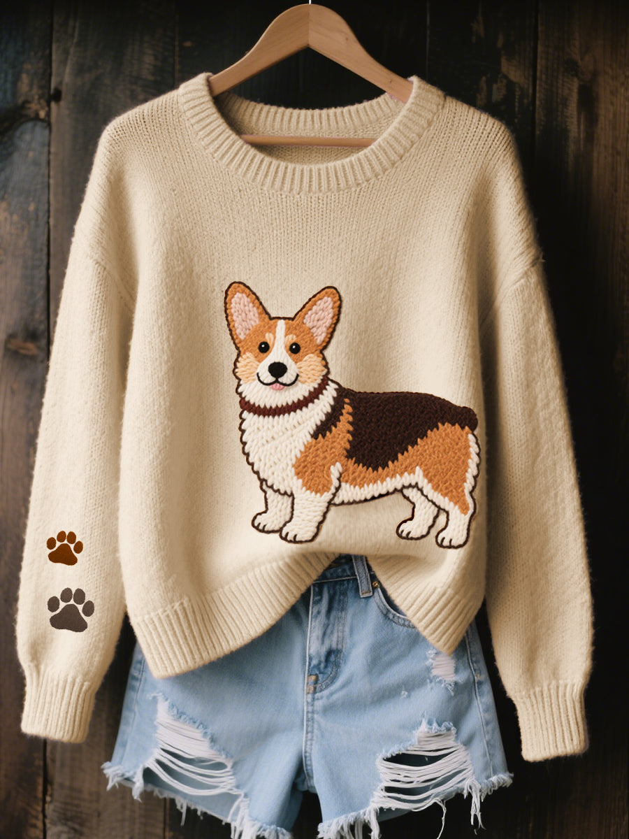 Maja | Striktrøje med corgi