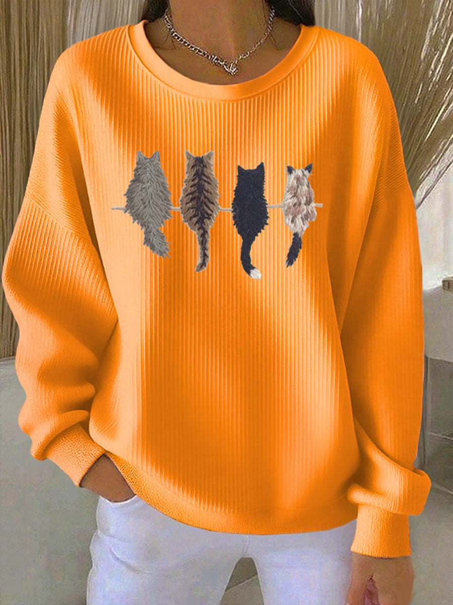 Line | Sweatshirt med kattesilhuet og print