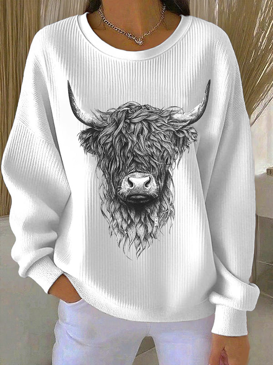 Caroline | Sweatshirt med højlandskvæg og print