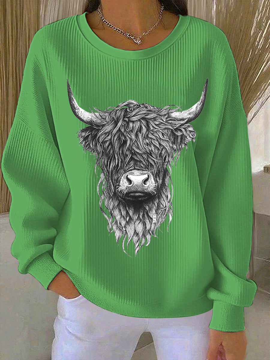 Caroline | Sweatshirt med højlandskvæg og print