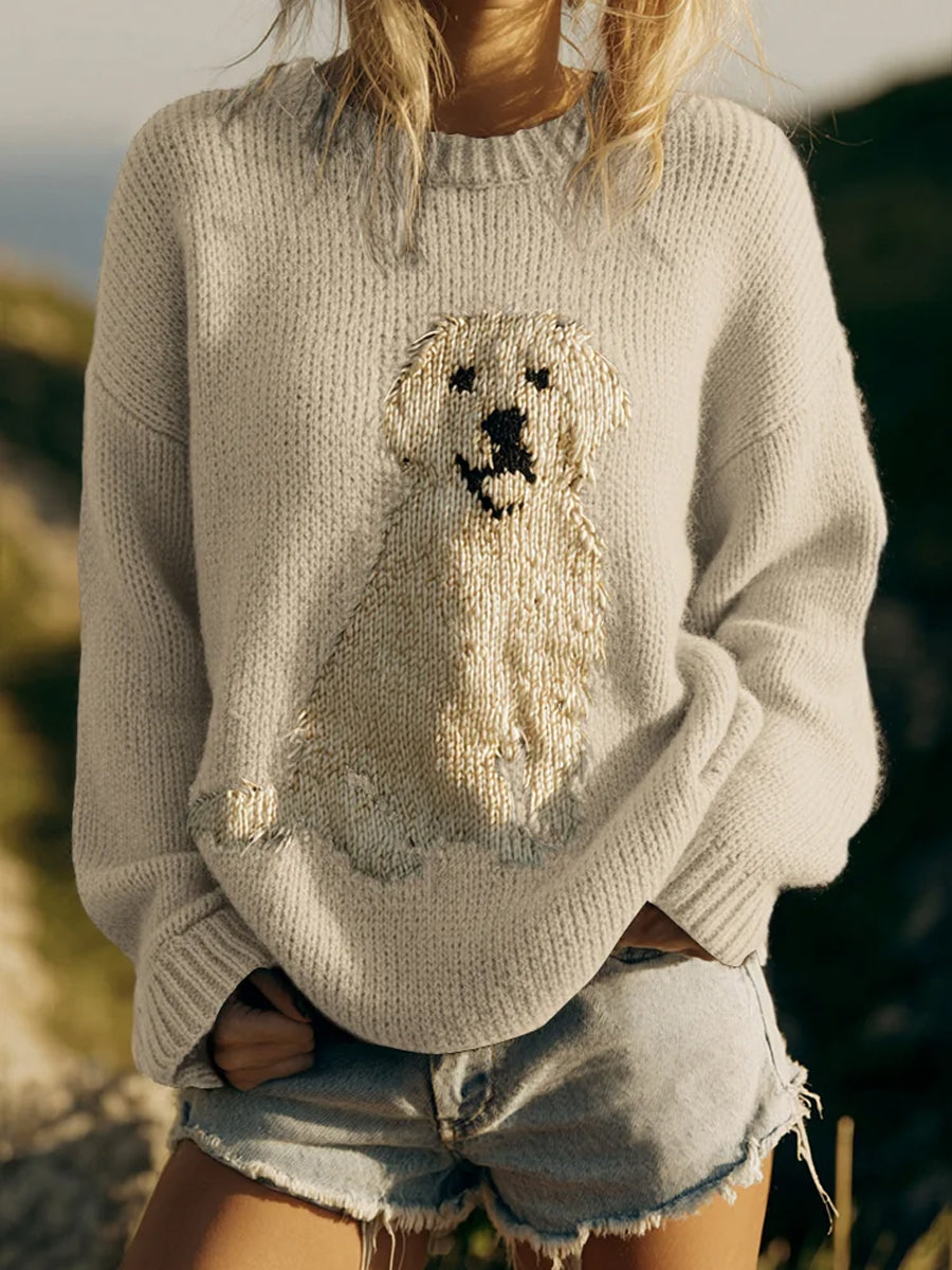 Annika | Striktrøje med dyremotiv med print og vintage-look