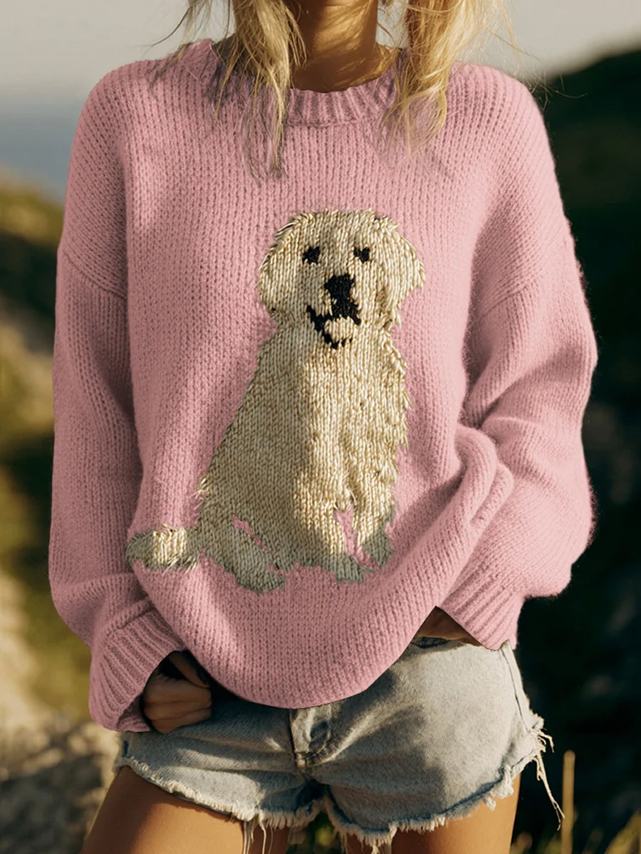 Annika | Striktrøje med dyremotiv med print og vintage-look