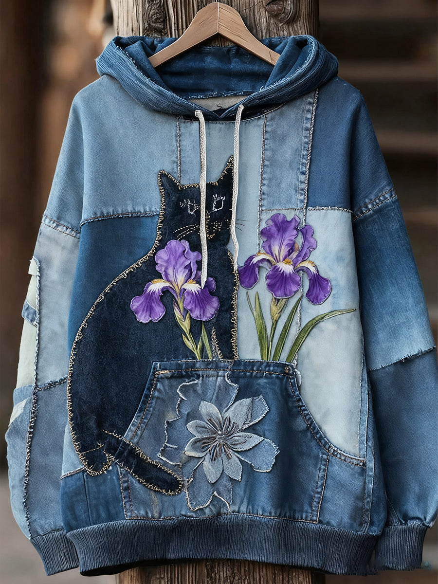 Beate | Hættetrøje med dyremotiv med kunstprint og vintage-look