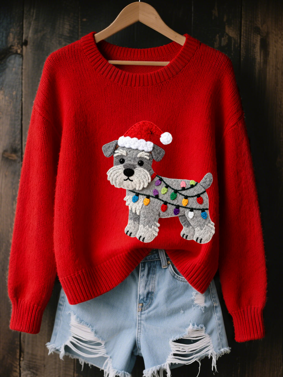 Esther | Striktrøje med schnauzer og julemotiv