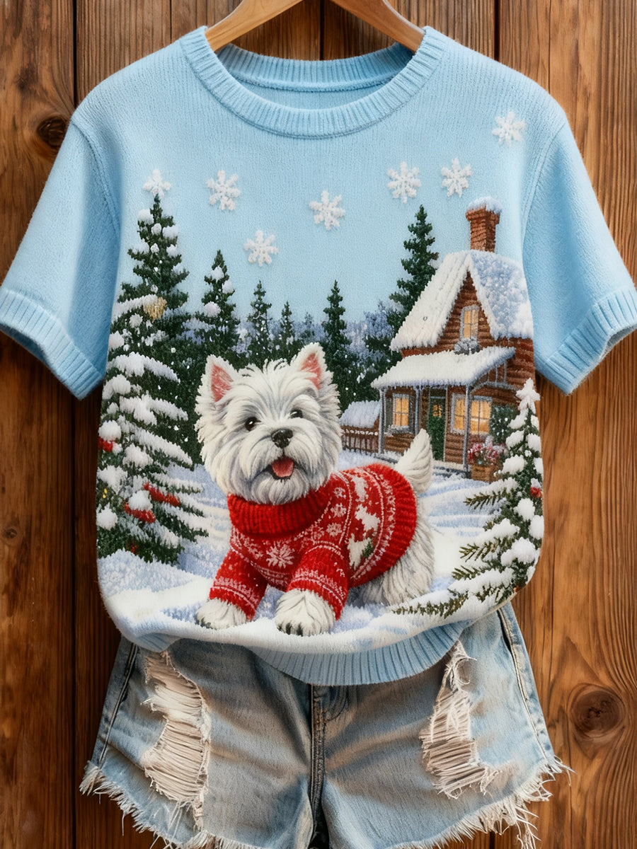 Nanna | Striktrøje med julemotiv og dyreprint og kunstprint