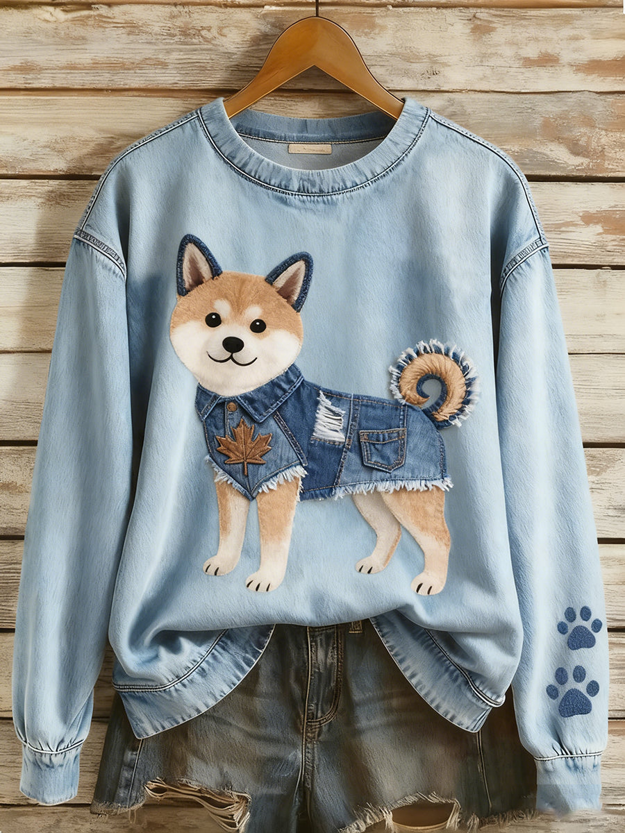 Dina | Sweatshirt med patchwork og dyreprint og kunstprint