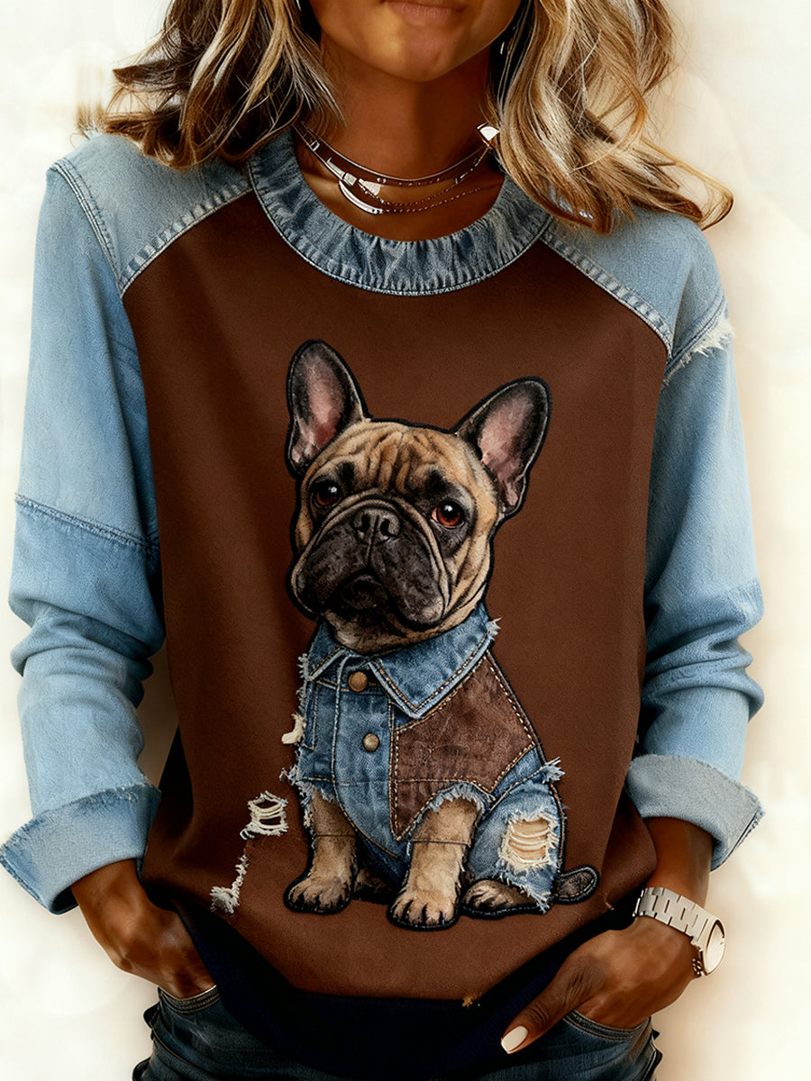 Kaya | Sweatshirt med patchwork og dyreprint og kunstprint