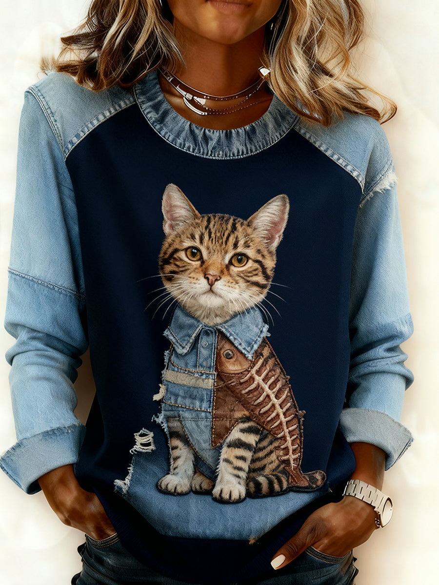 Olivia Sofie | Sweatshirt med patchwork og dyreprint og kunstprint