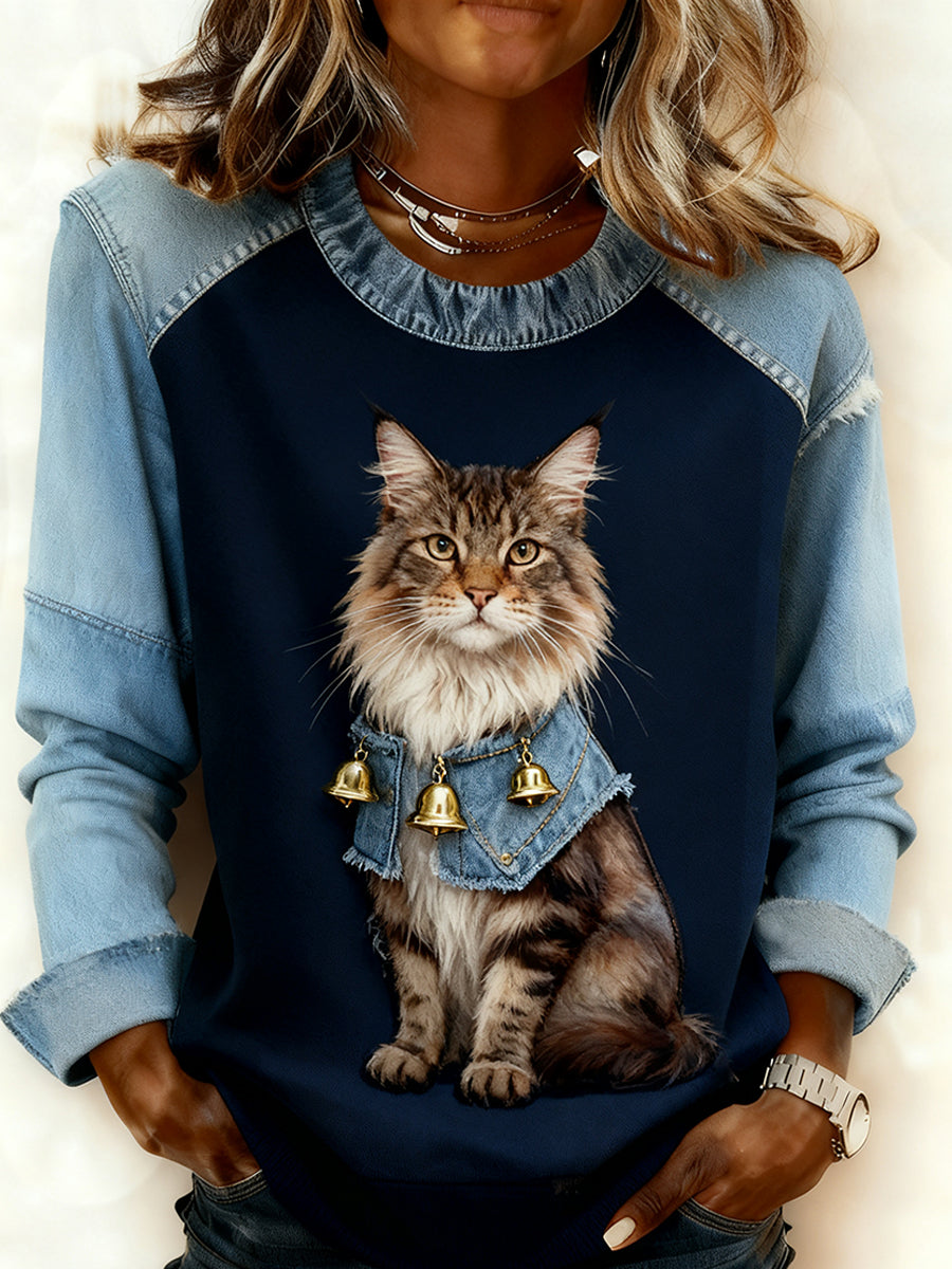 Sigrid Marie | Sweatshirt med patchwork og dyreprint og kunstprint