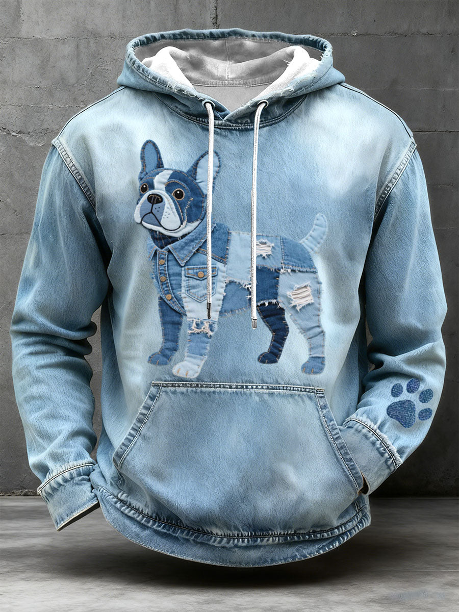 Elin | Hættetrøje med patchwork og bulldogmotiv