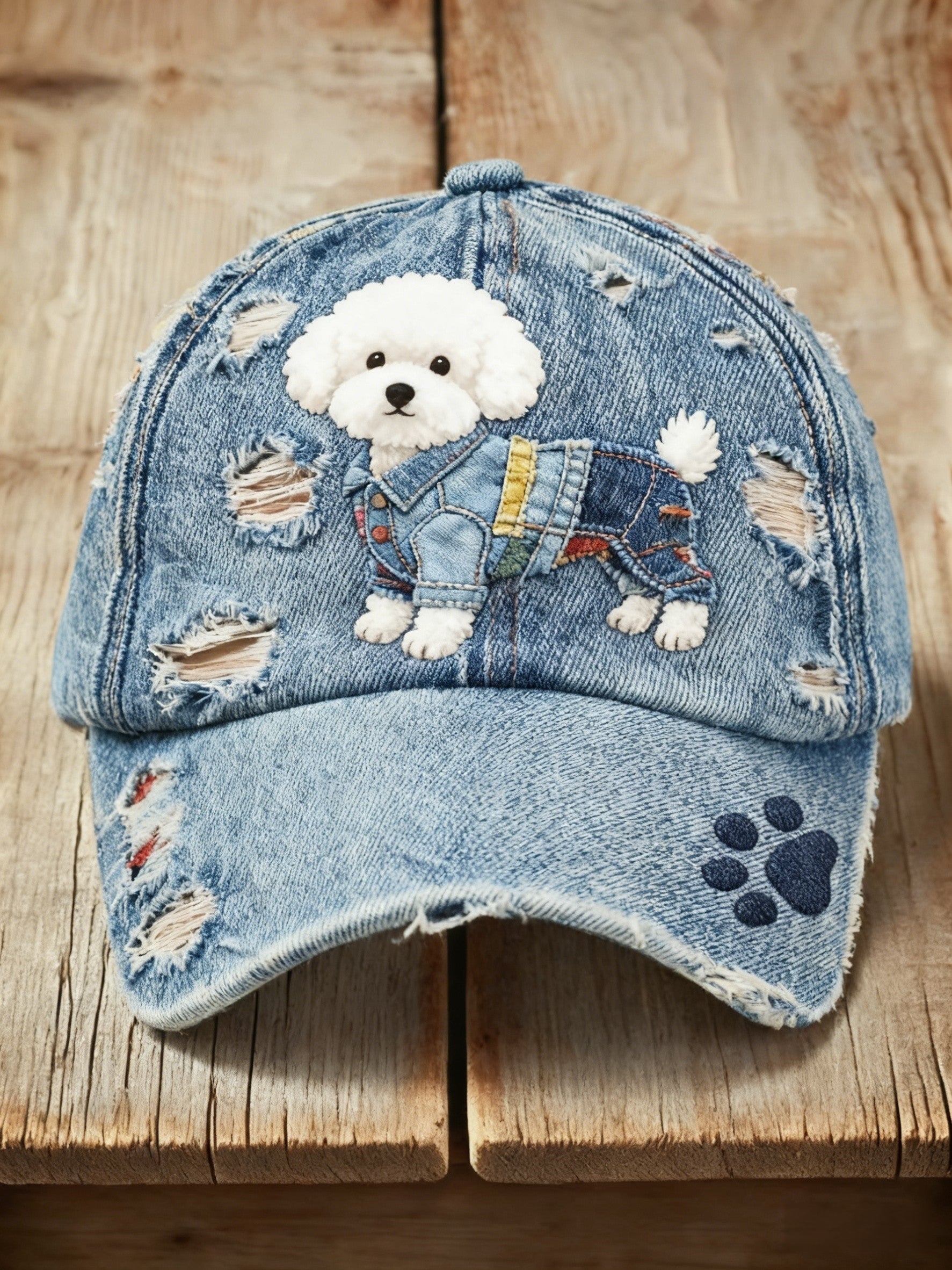 Marie Sofie | Denimkasket med denim patchwork og kunstprint