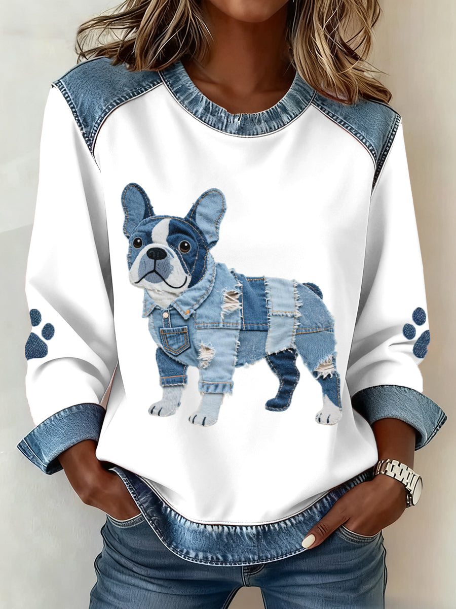Andrea Sofie | Sweatshirt med patchwork og bulldogmotiv