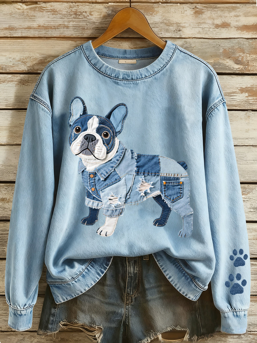 Dicte Marie | Sweatshirt med patchwork og bulldogmotiv