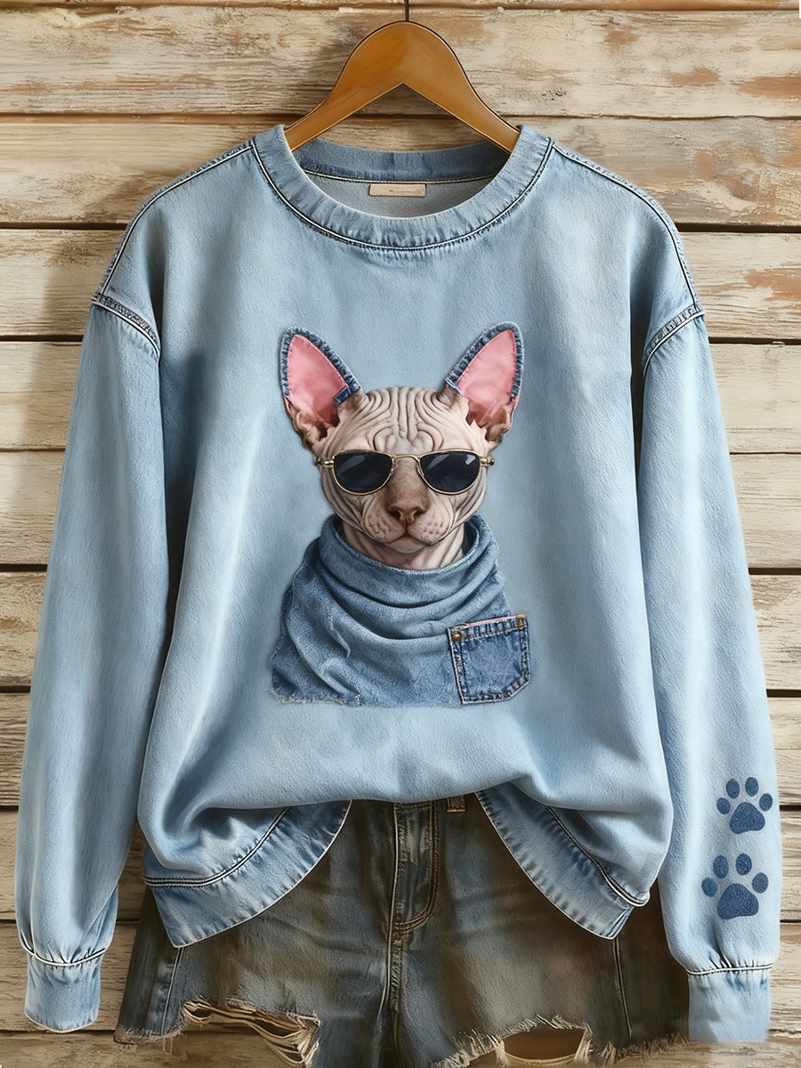 Anine | Sweatshirt med patchwork og dyreprint og kunstprint