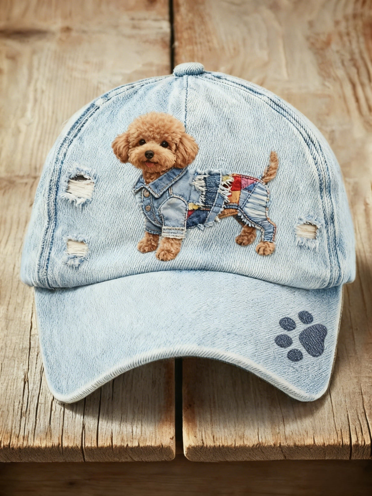 Signe Marie | Denimkasket med denim patchwork og kunstprint