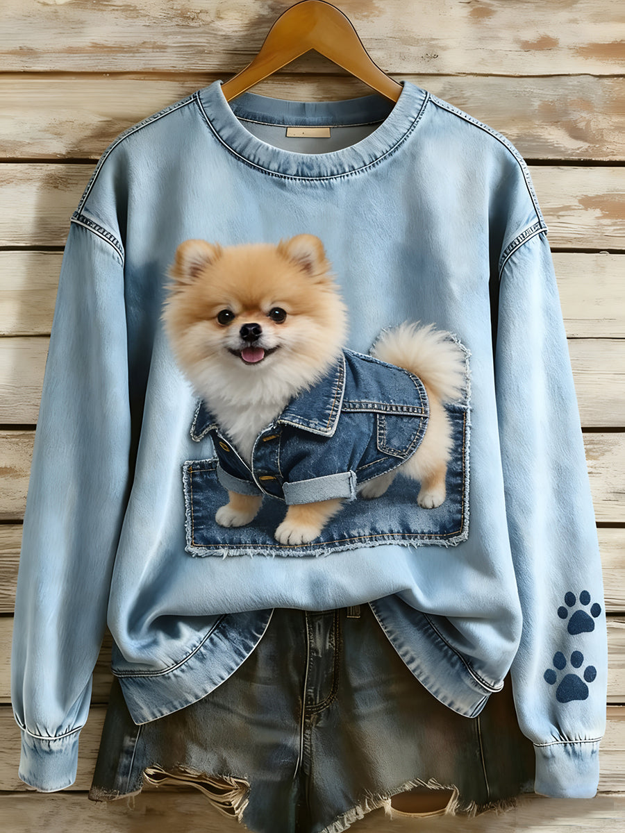 Katrine | Sweatshirt med patchwork og dyreprint og kunstprint