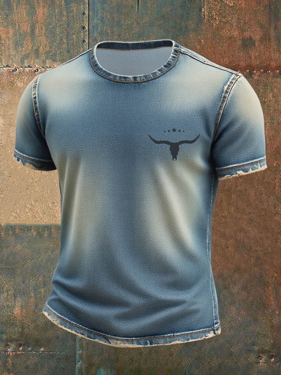 Rikke | T-shirt med denim patchwork