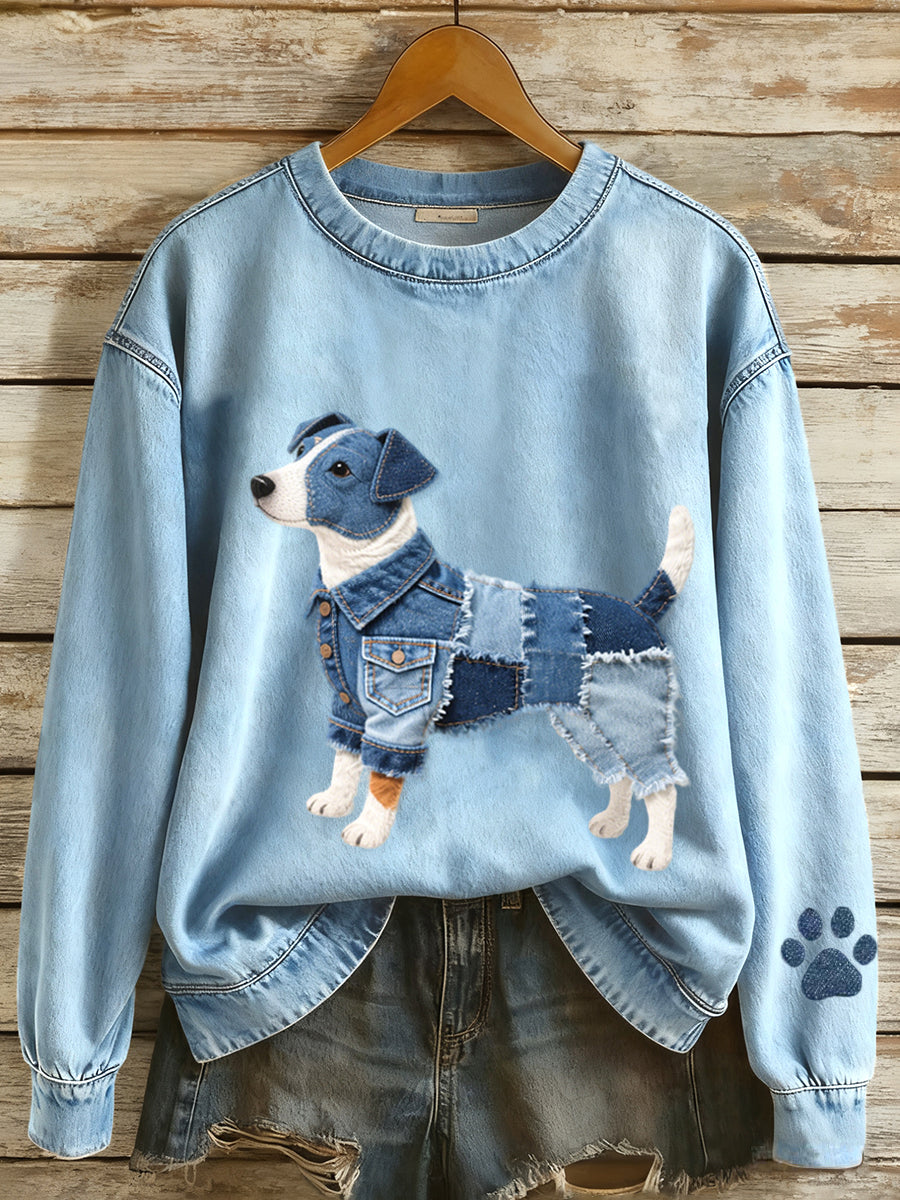 Vera Marie | Sweatshirt med patchwork og Jack Russell terrier-motiv