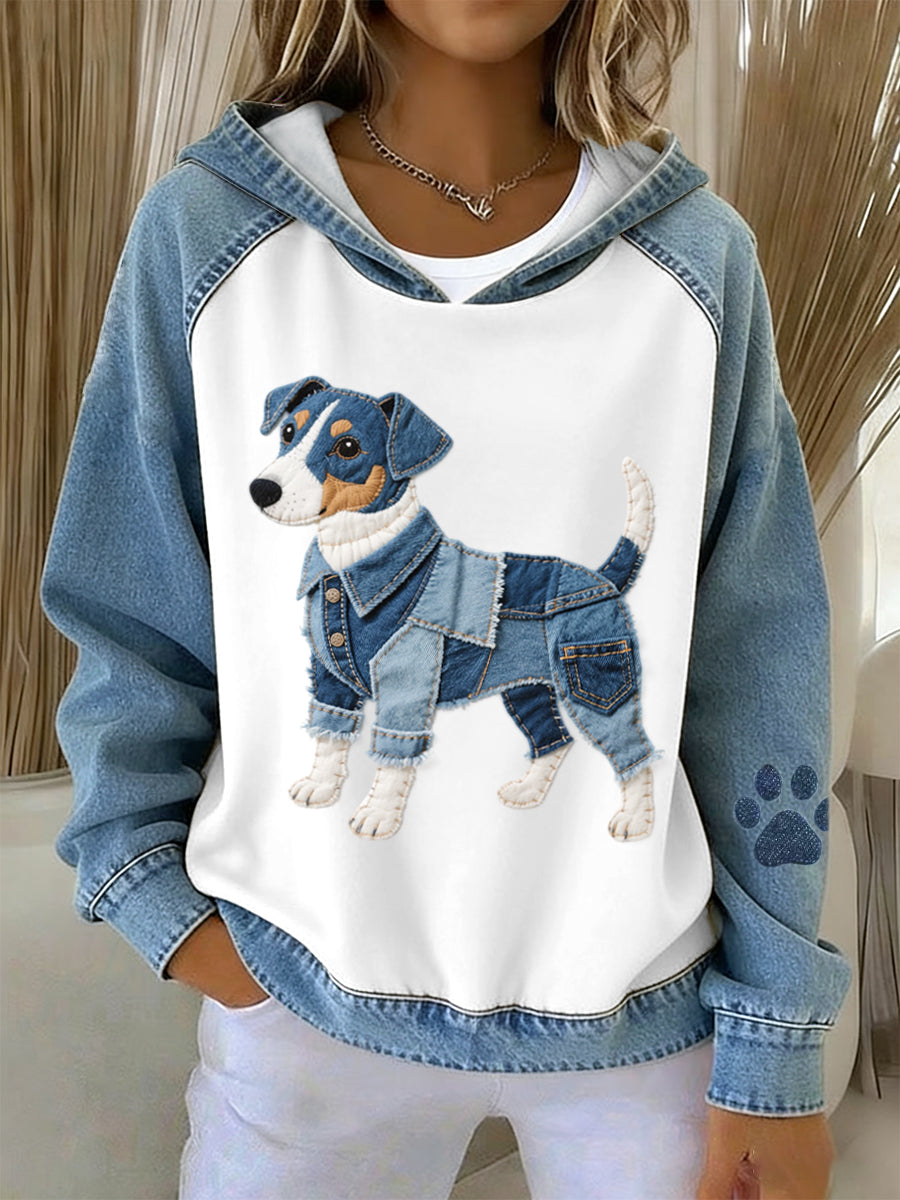Tilde | Hættetrøje med patchwork og Jack Russell terrier-motiv