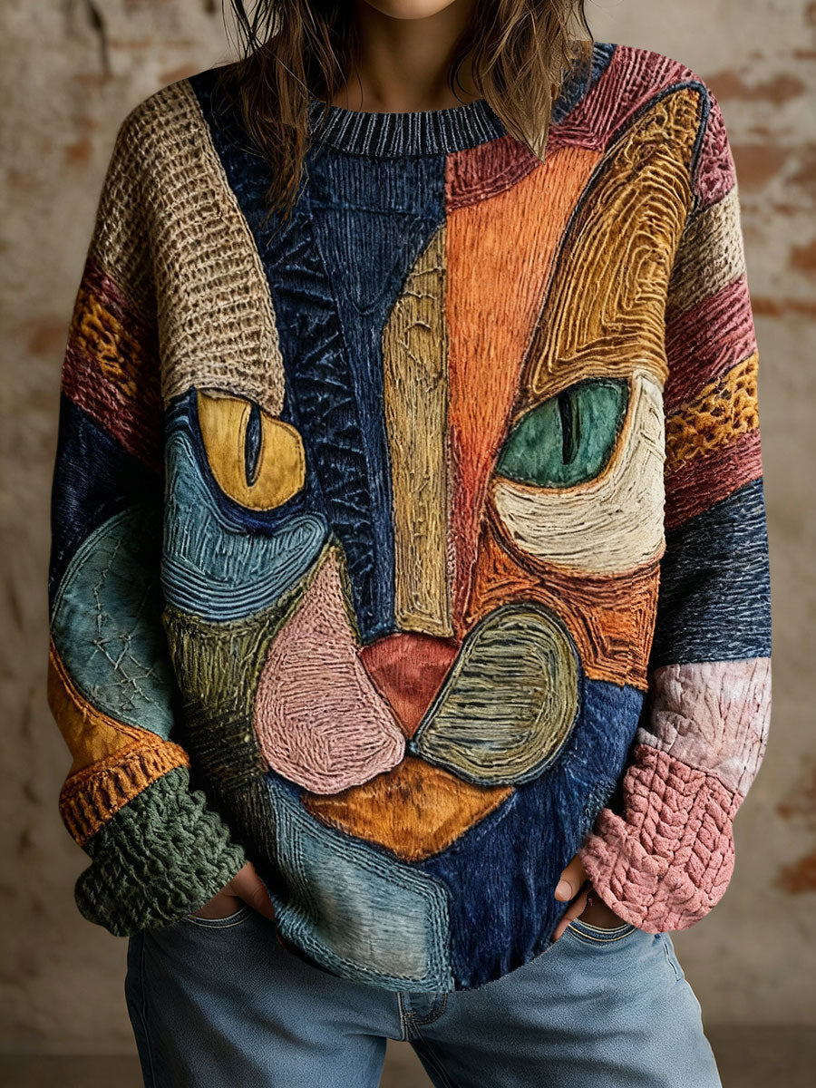 Maja Sofie | Bluse med kattemotiv og kunstprint