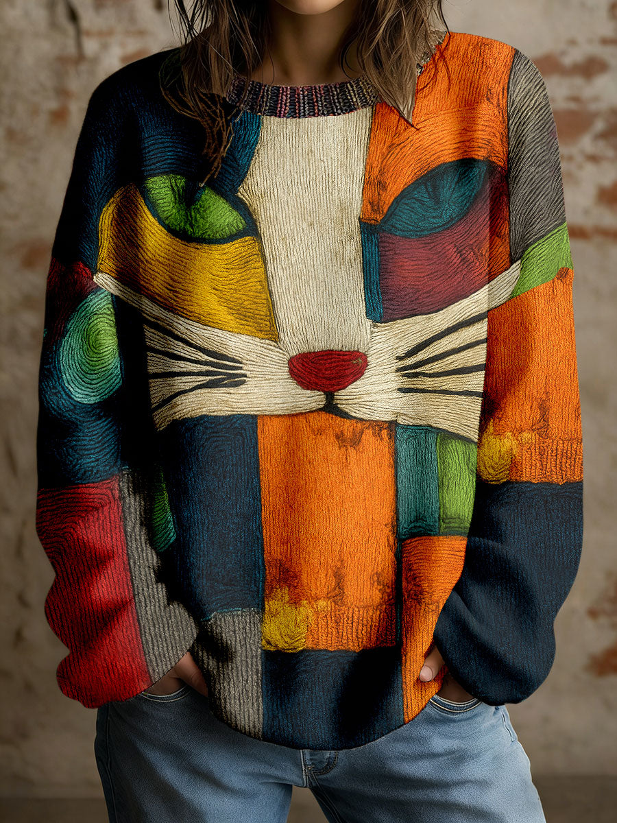 Selma Sofie | Bluse med kattemotiv og kunstprint