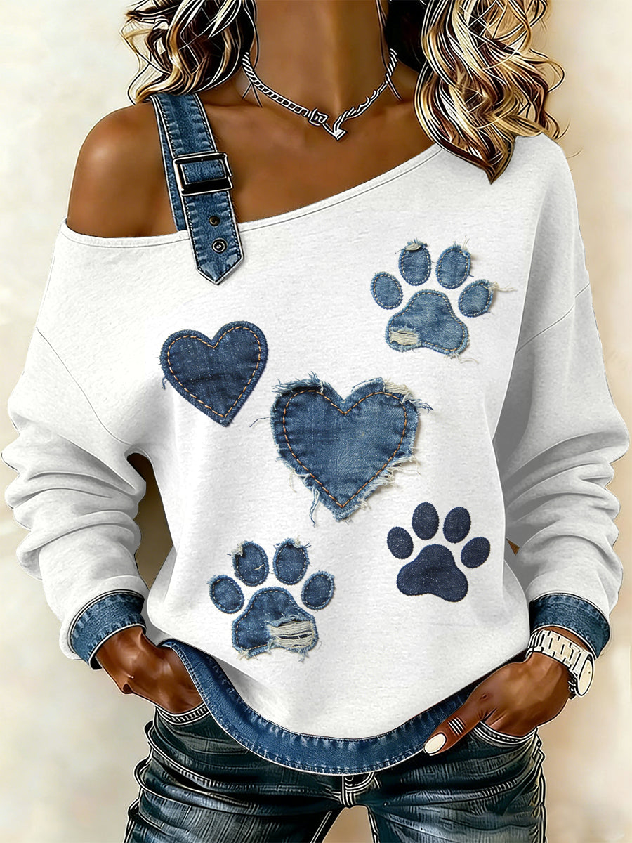 Vigga | Sweatshirt med patchwork og hundemotiv