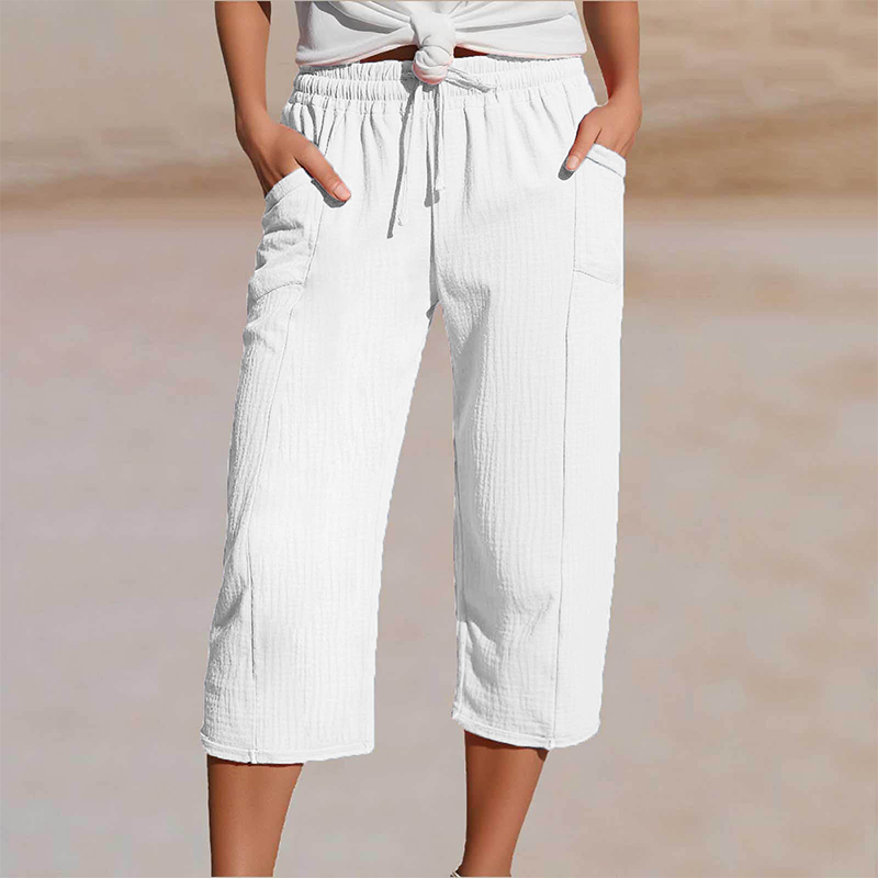 Astrid | Plisserede 9/10-bukser i bomulds-linnedlook