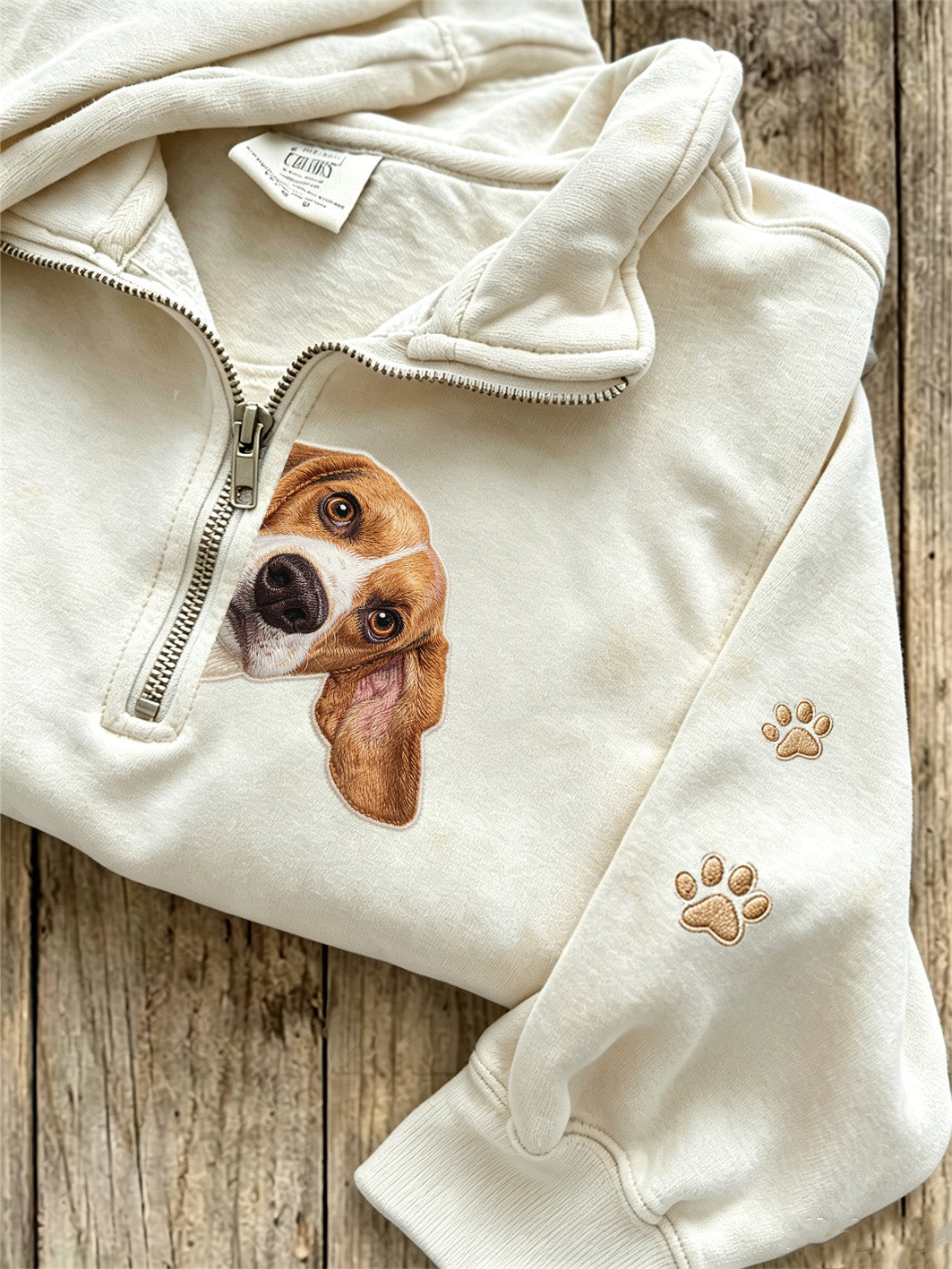 Thea | Sweatshirt med lynlås med hund og print