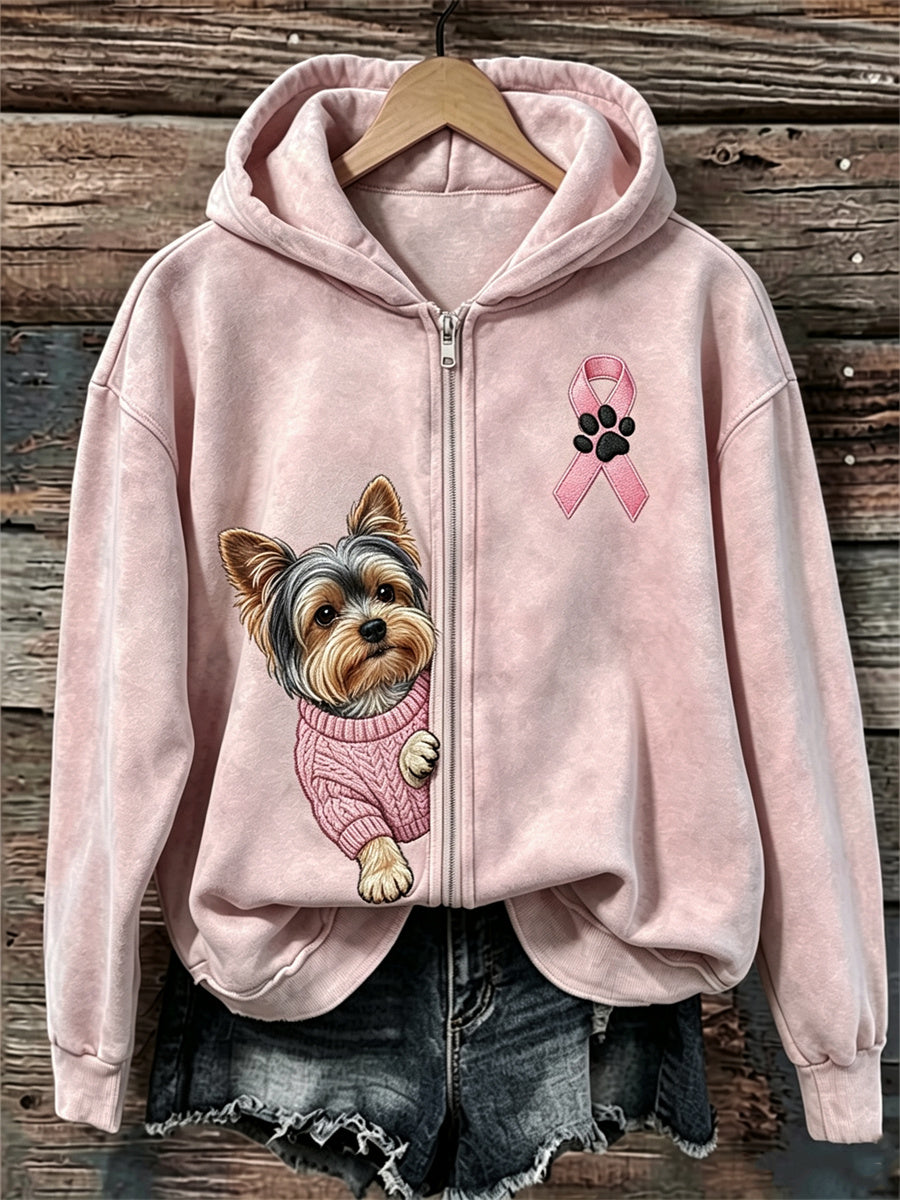 Esther | Hættetrøje med lynlås med yorkshire terrier