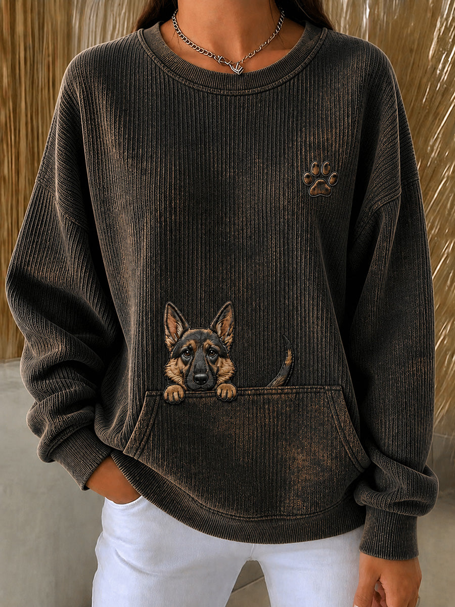 Alma | Sweatshirt med schæferhund med poteprint og rund hals