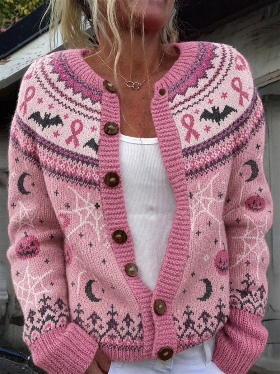 Rosa | Halloween-cardigan med lyserød sløjfe