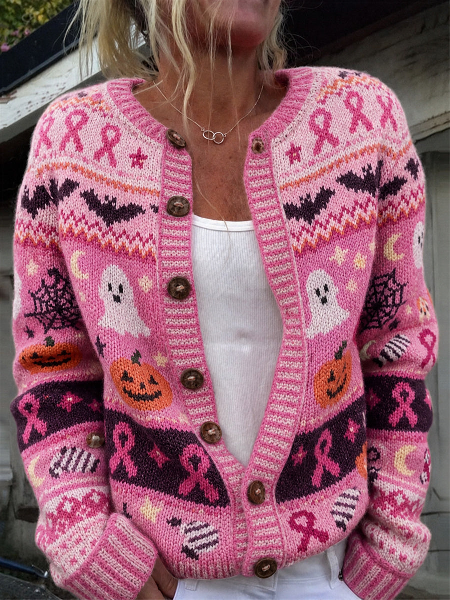 Ellen | Halloween-cardigan med lyserød sløjfe