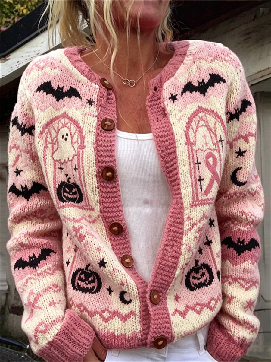 Laura | Halloween-cardigan med lyserød sløjfe
