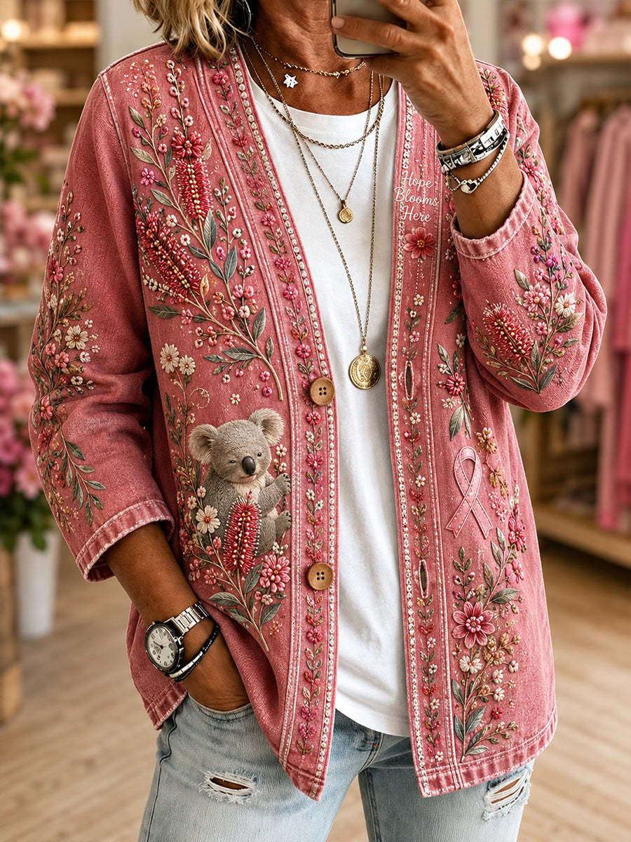 Maja | Denimcardigan med lyserødt sløjfeprint