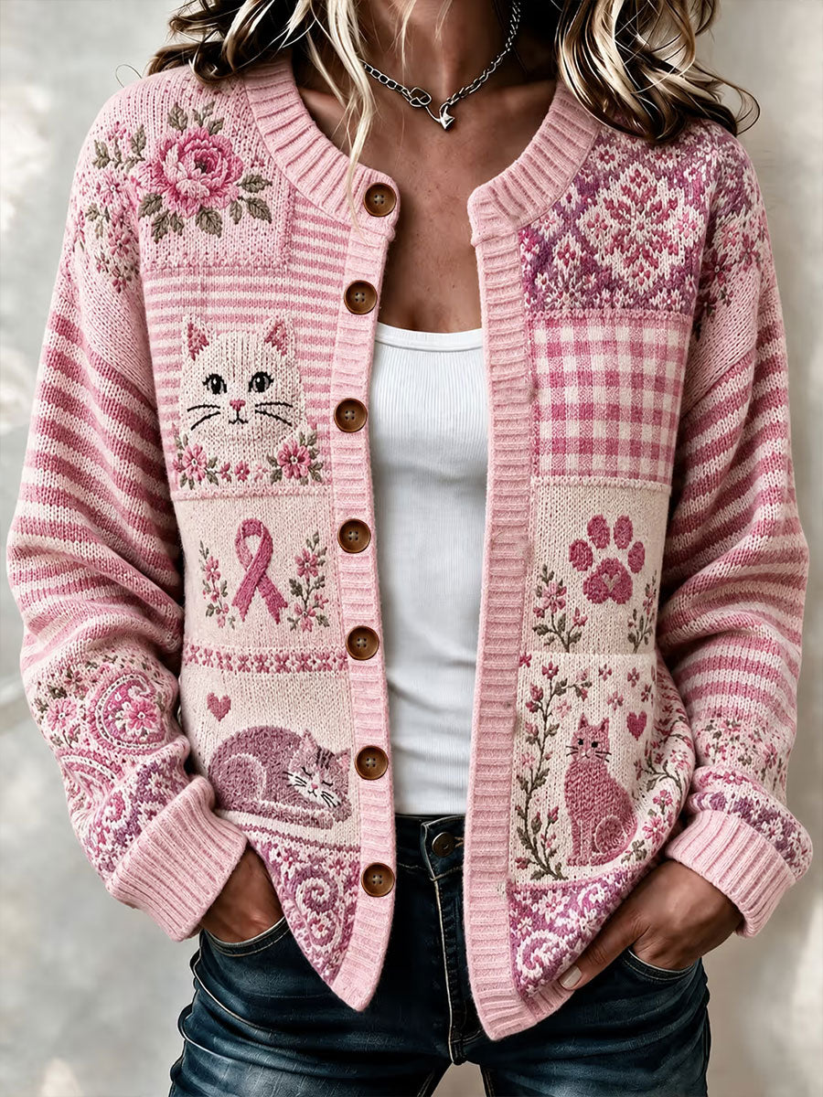 Alma | Cardigan med katteprint