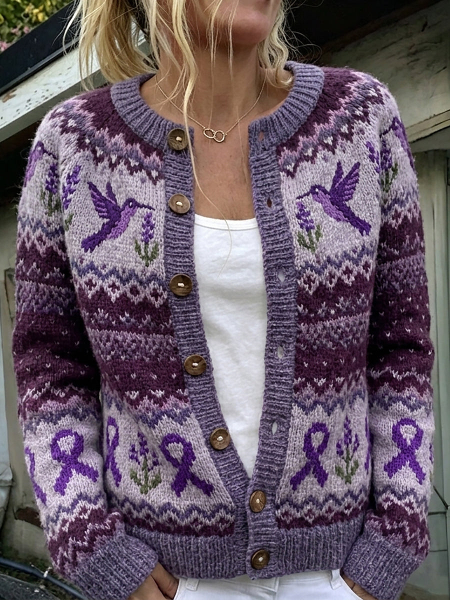 Viola | Vintage cardigan med kolibriprint