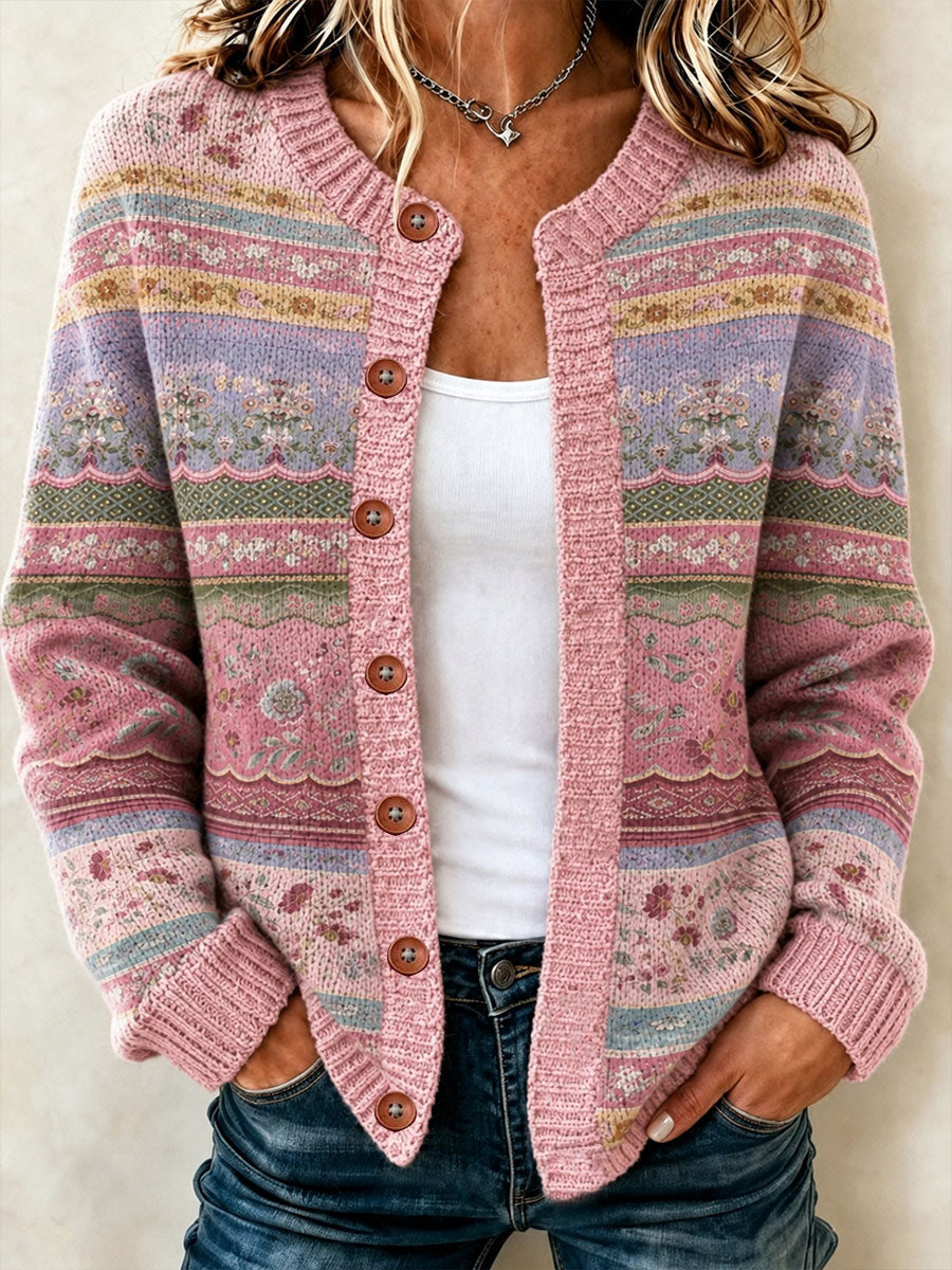 Liv | Cardigan med blomster og lyserød sløjfe